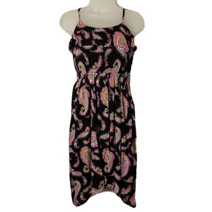 Womens Sundress‎ Paisley Black Pink Ruffle Asymmetric Hem Summer Whimsigoth Y2K